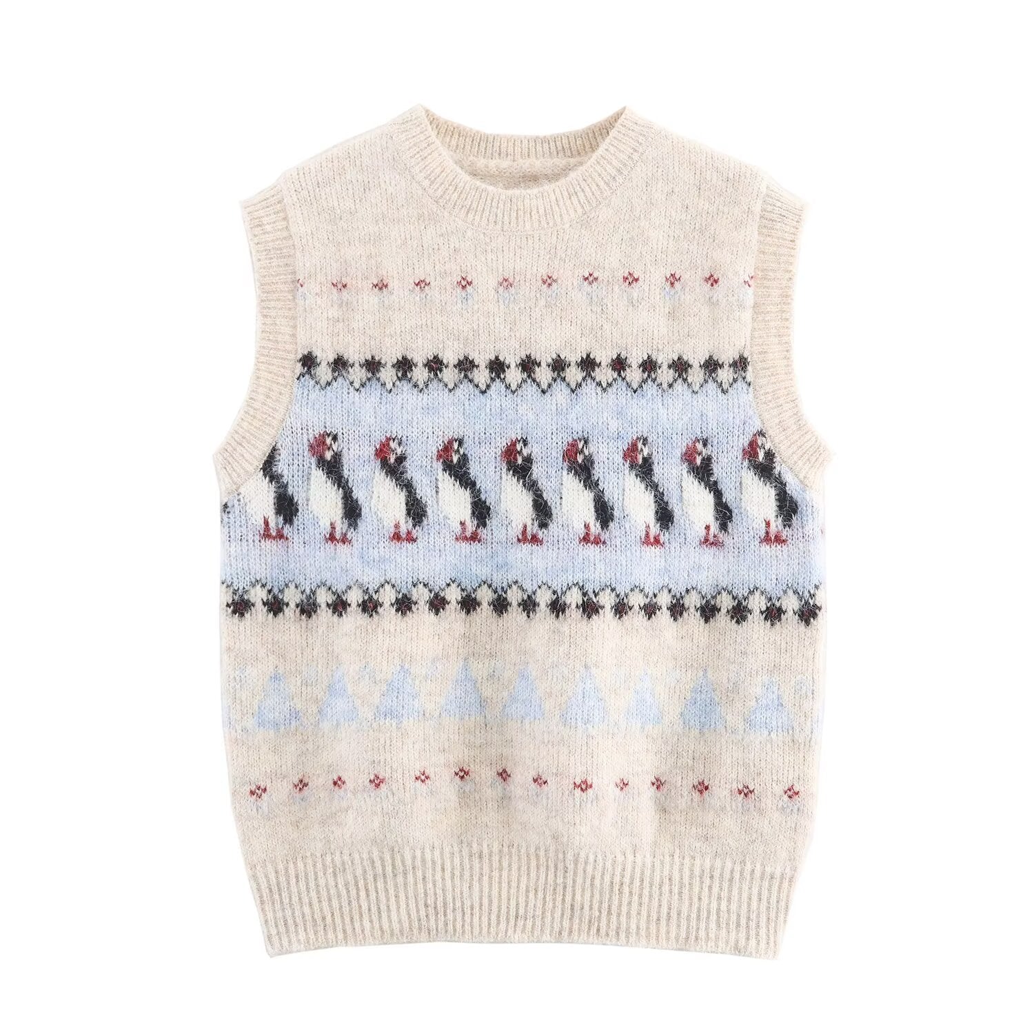 Women Clothing Autumn Korean Outerwear Bandage Floral Decorations round Neck Knitted Vest Top Bella Mia