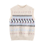 Women Clothing Autumn Korean Outerwear Bandage Floral Decorations round Neck Knitted Vest Top Bella Mia