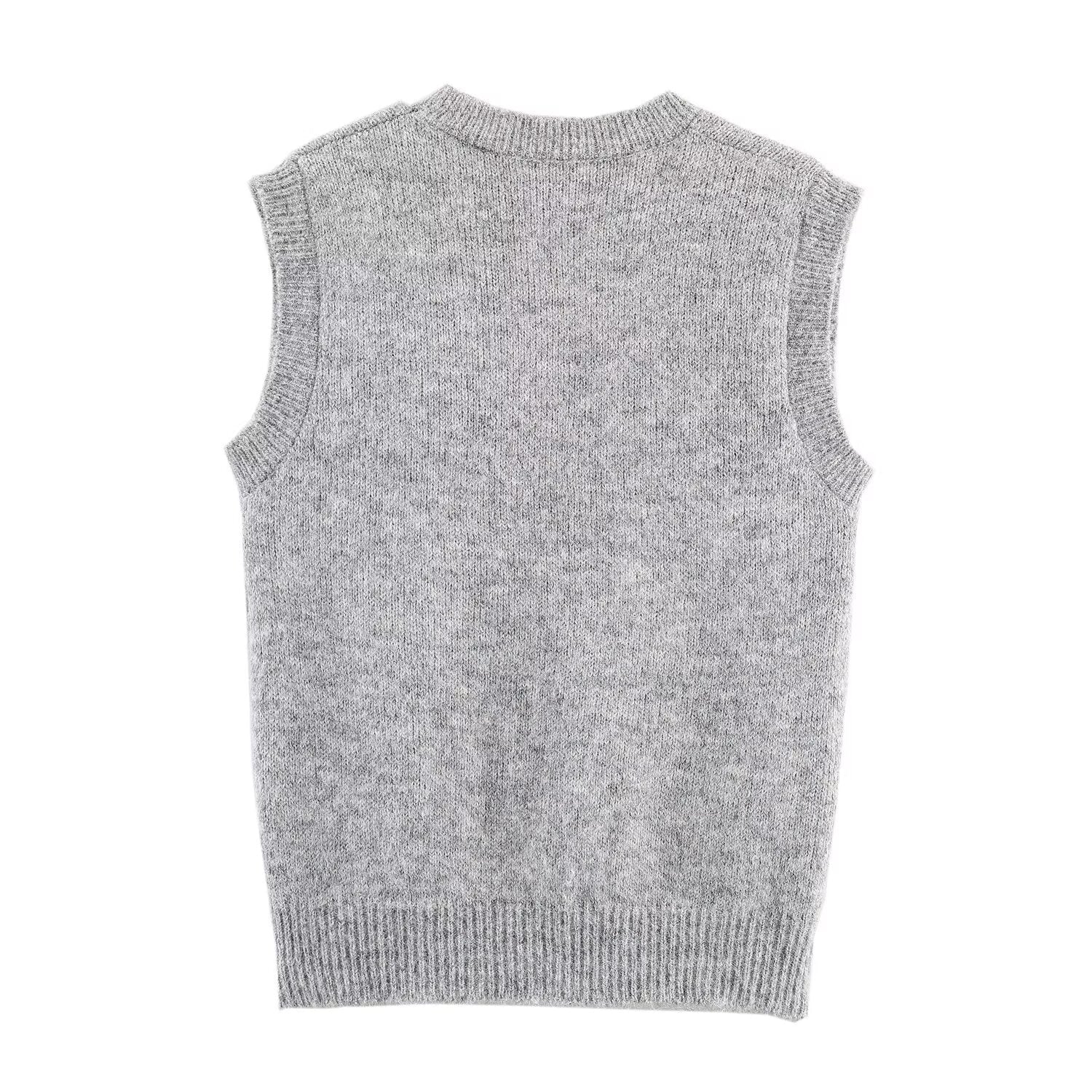 Women Clothing Autumn Korean Outerwear Bandage Floral Decorations round Neck Knitted Vest Top Bella Mia