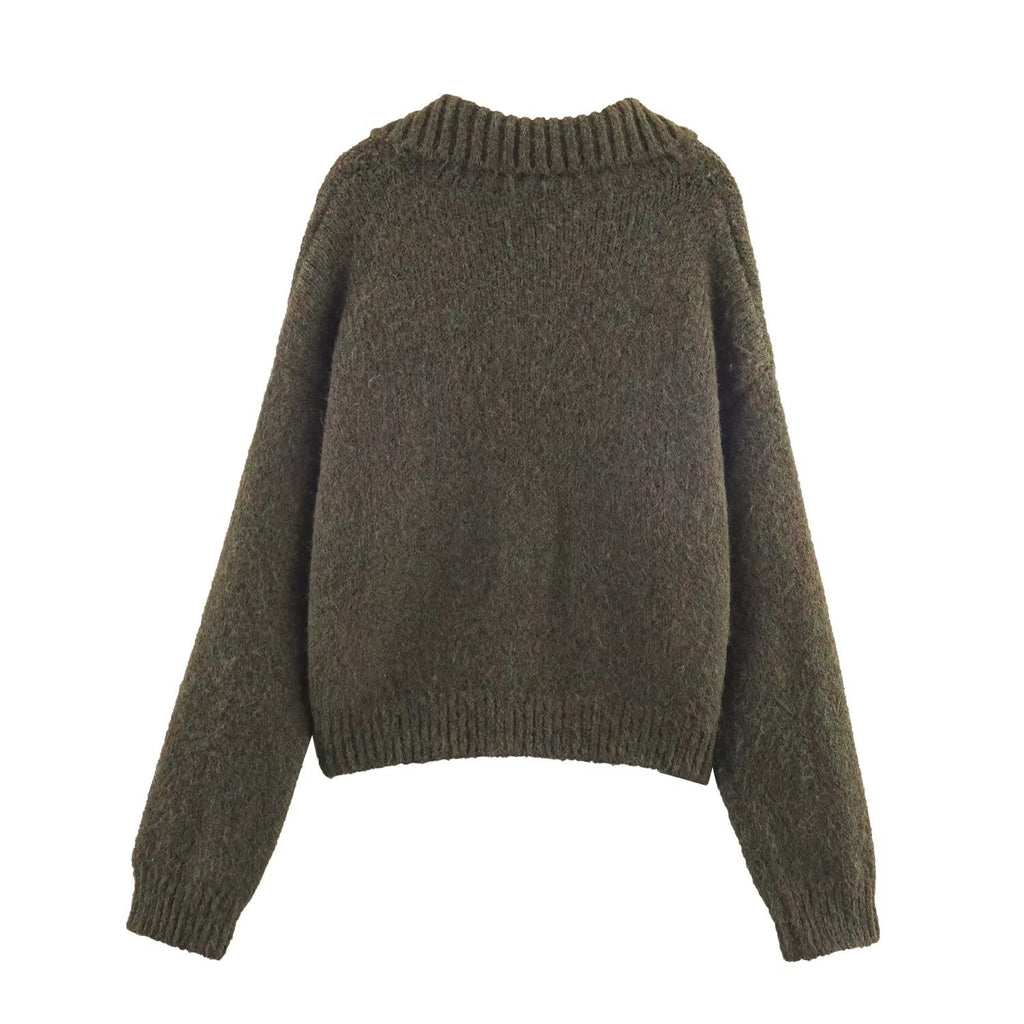 Idle Retro Lapels Jacquard Lace up Knitted Cardigan Autumn Loose Slimming Sweater Coat for Women Bella Mia