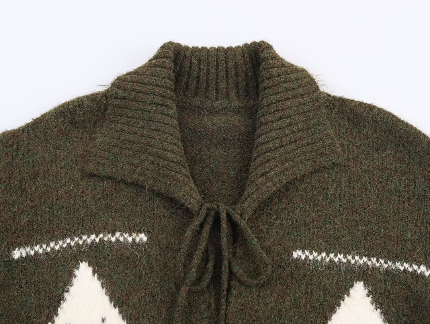 Idle Retro Lapels Jacquard Lace up Knitted Cardigan Autumn Loose Slimming Sweater Coat for Women Bella Mia