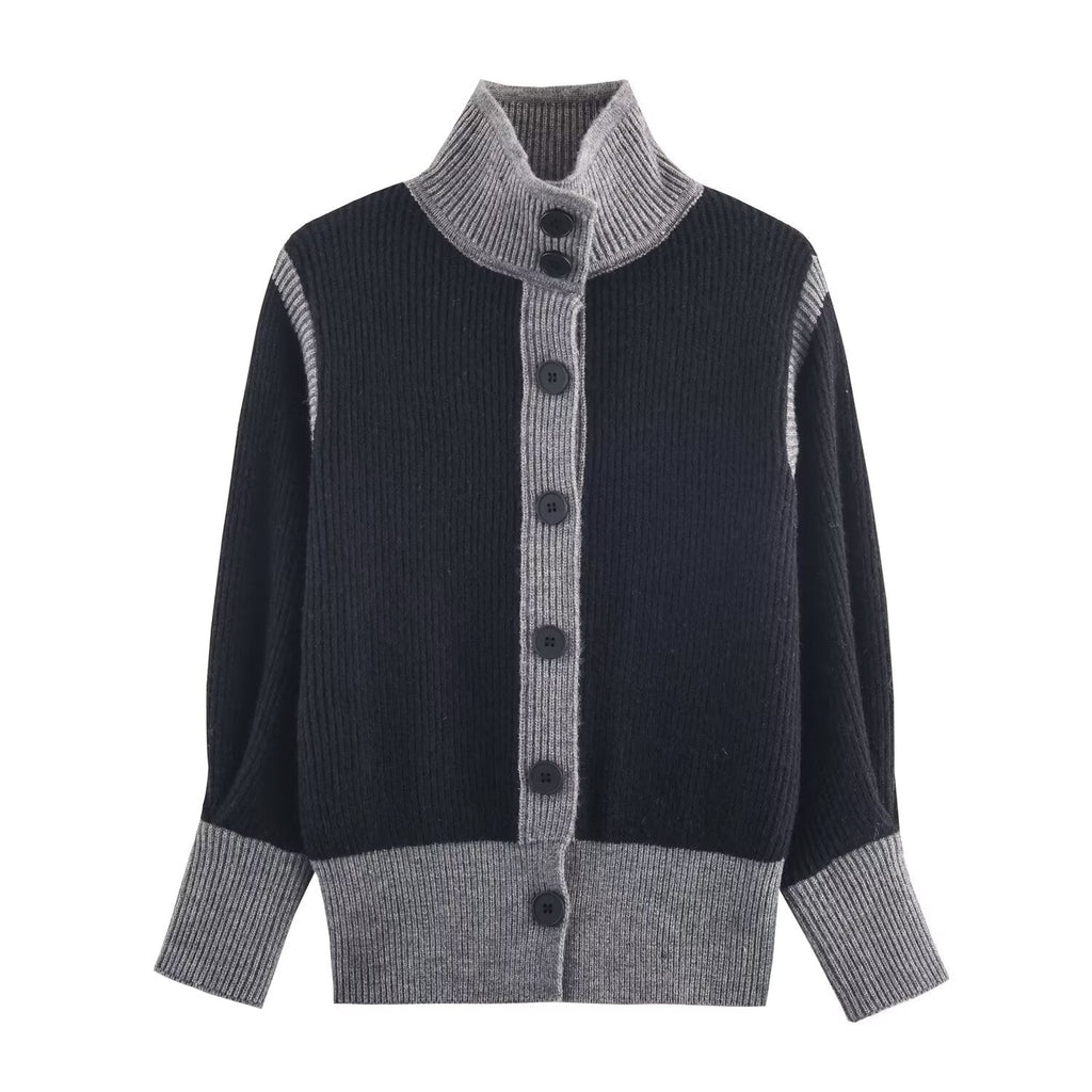 Autumn Women Casual Loose All Matching Color Stitching Knitted Cardigan Bella Mia