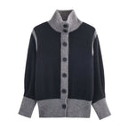 Autumn Women Casual Loose All Matching Color Stitching Knitted Cardigan Bella Mia