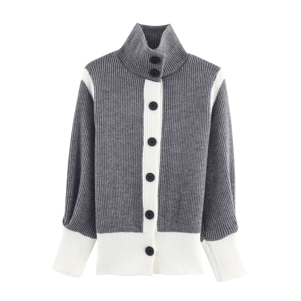 Autumn Women Casual Loose All Matching Color Stitching Knitted Cardigan Bella Mia