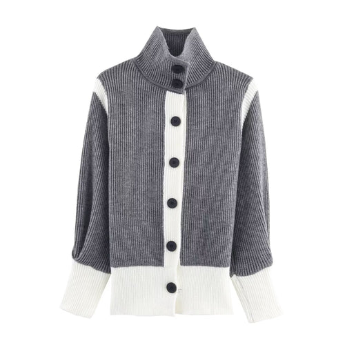 Autumn Women Casual Loose All Matching Color Stitching Knitted Cardigan Bella Mia