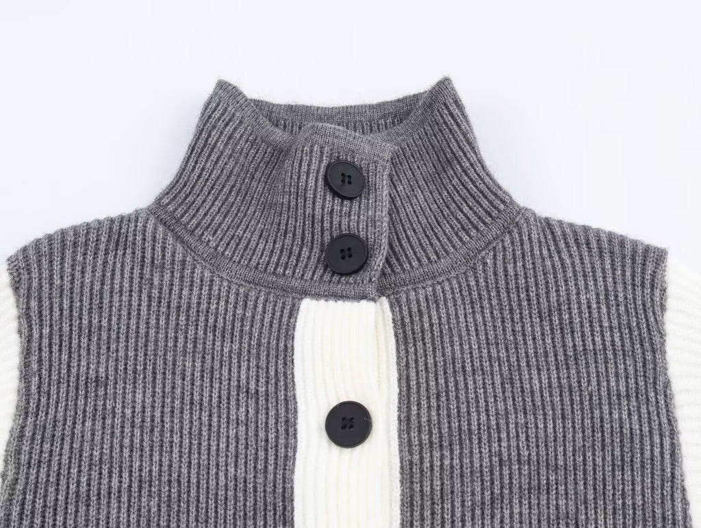 Autumn Women Casual Loose All Matching Color Stitching Knitted Cardigan Bella Mia