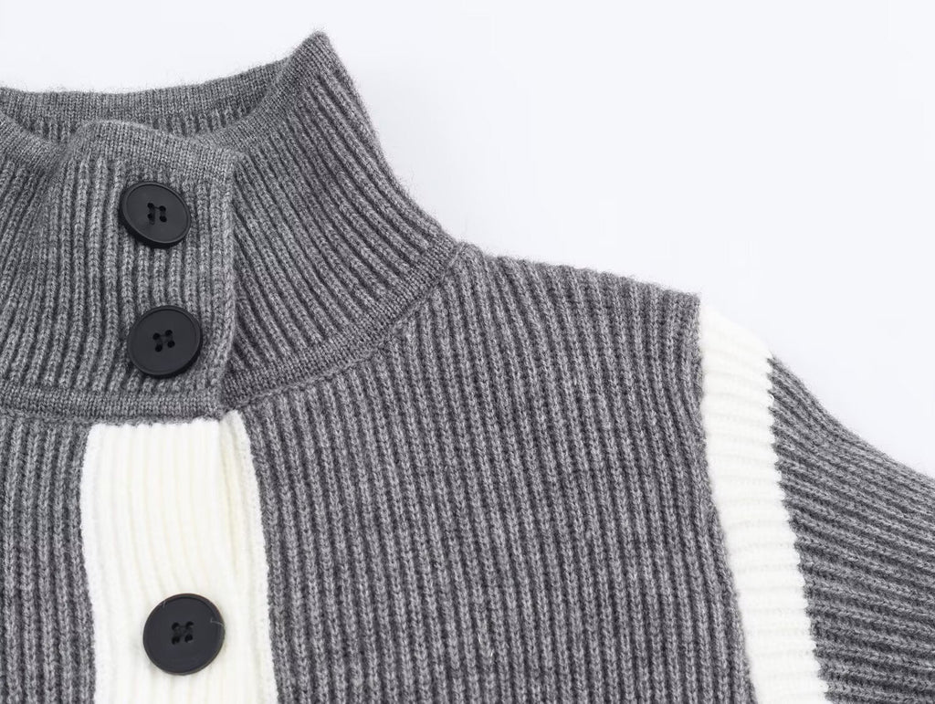 Autumn Women Casual Loose All Matching Color Stitching Knitted Cardigan Bella Mia