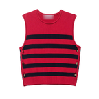 Women Autumn Thick Needle Vest Bandage Dress Button round Neck Sleeveless Waistcoat Knitted Striped Vest Bella Mia