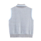 Women Clothing Fall Fresh Age Reducing Stripe Decoration Collared Short Vest Bella Mia
