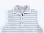 Women Clothing Fall Fresh Age Reducing Stripe Decoration Collared Short Vest Bella Mia
