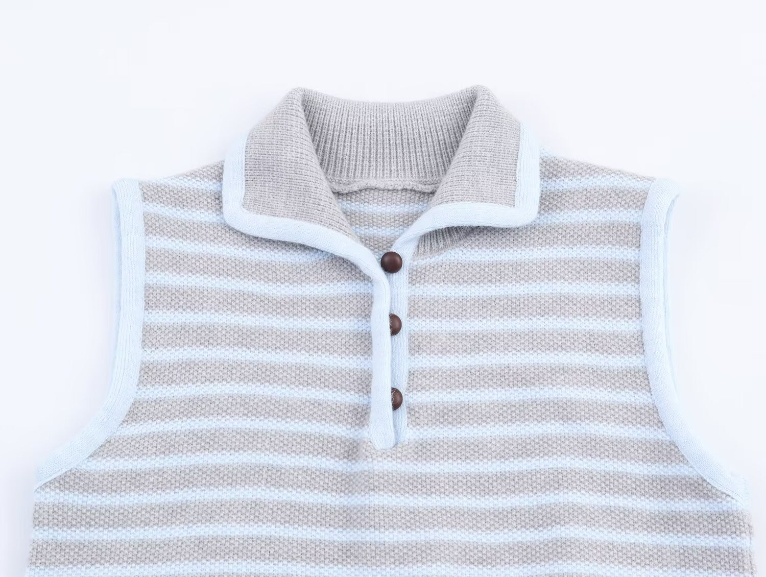 Women Clothing Fall Fresh Age Reducing Stripe Decoration Collared Short Vest Bella Mia