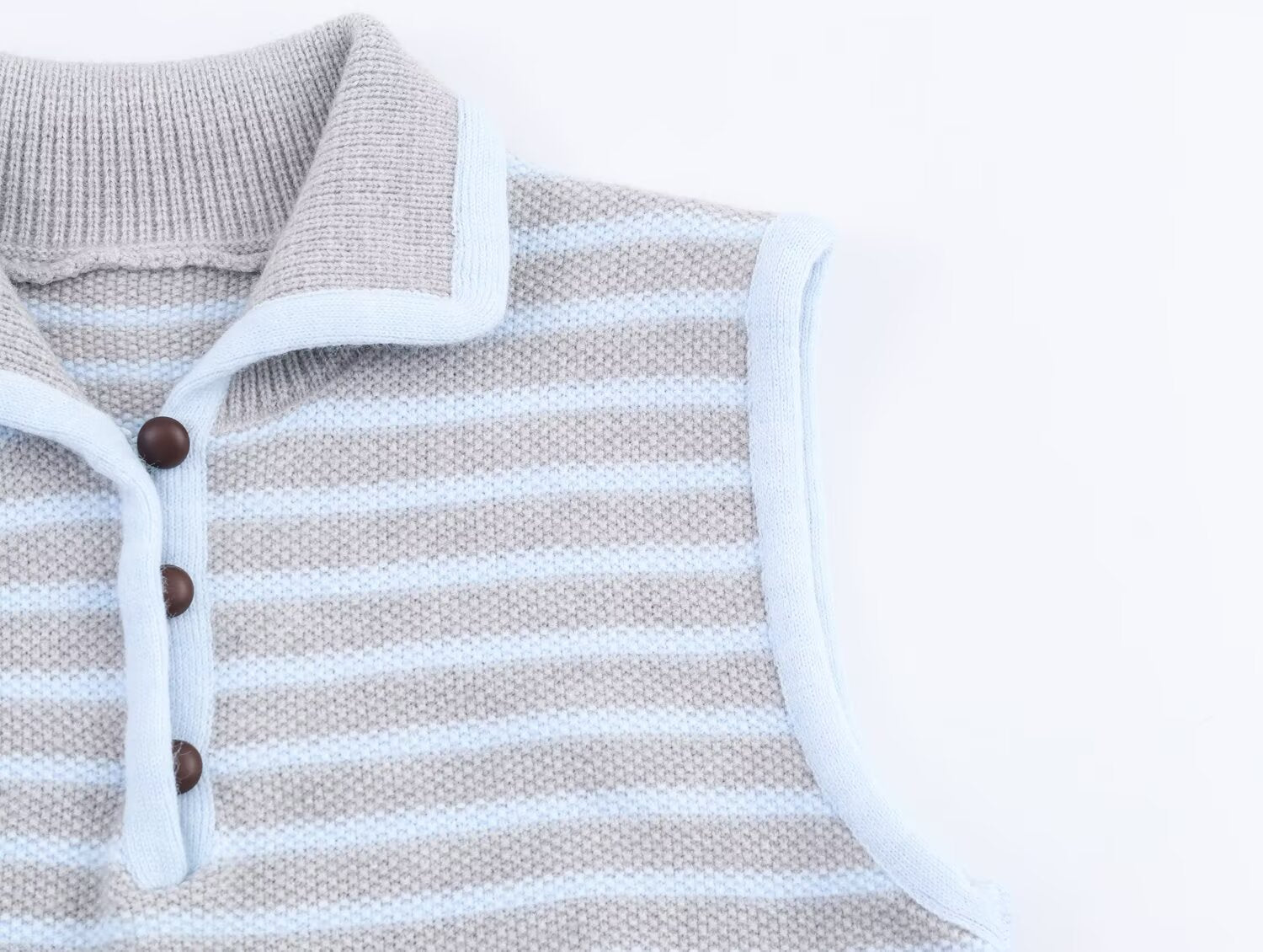 Women Clothing Fall Fresh Age Reducing Stripe Decoration Collared Short Vest Bella Mia