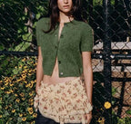 Early Autumn Women Clothing Office round Neck Short Sleeves Single Breasted Knitwear Bella Mia