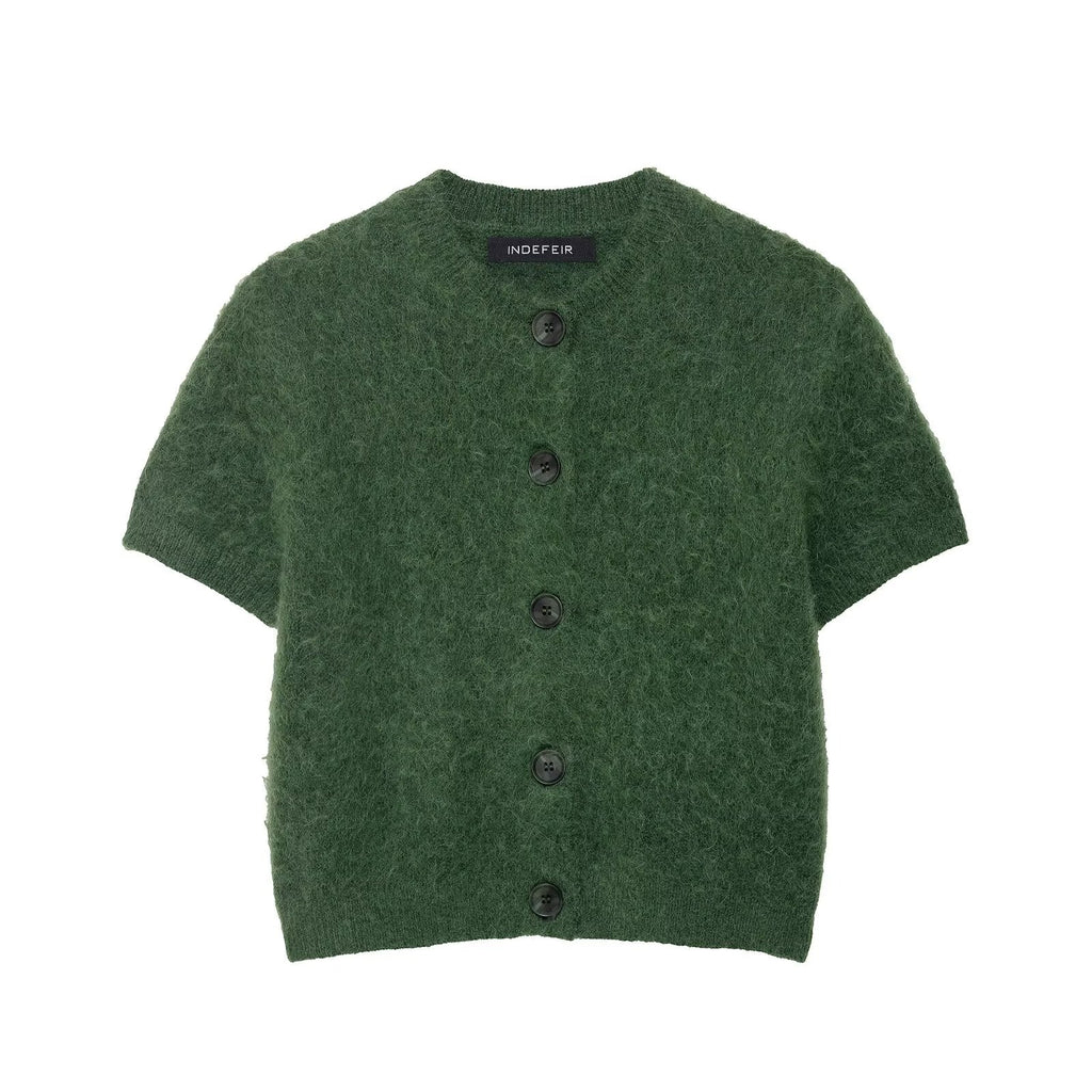 Early Autumn Women Clothing Office round Neck Short Sleeves Single Breasted Knitwear Bella Mia