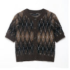 Women Clothing Autumn Beautiful Diamond Pattern Short Sleeve Knitted Coat Bella Mia