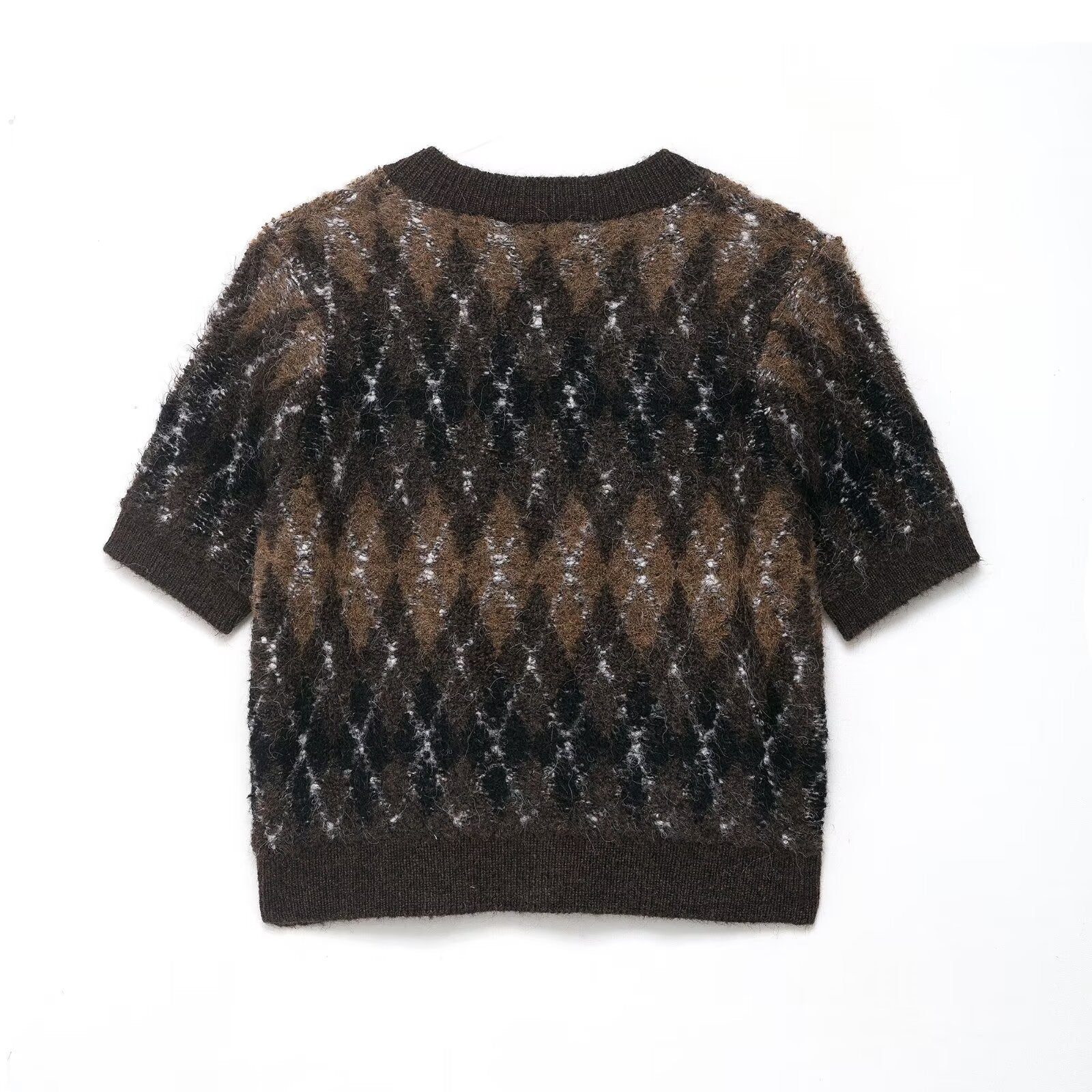 Women Clothing Autumn Beautiful Diamond Pattern Short Sleeve Knitted Coat Bella Mia