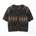 Women Clothing Autumn Beautiful Diamond Pattern Short Sleeve Knitted Coat Bella Mia