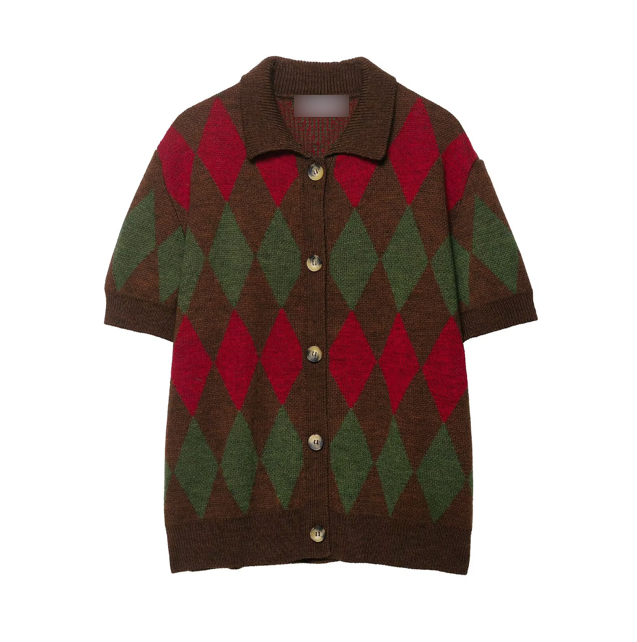 Autumn Diamond Pattern Knitted Polo Shirt Bella Mia