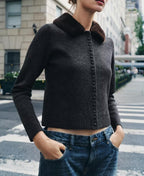 Fall Women Clothing Artificial Fur Effect Collared Knitted Coat Bella Mia