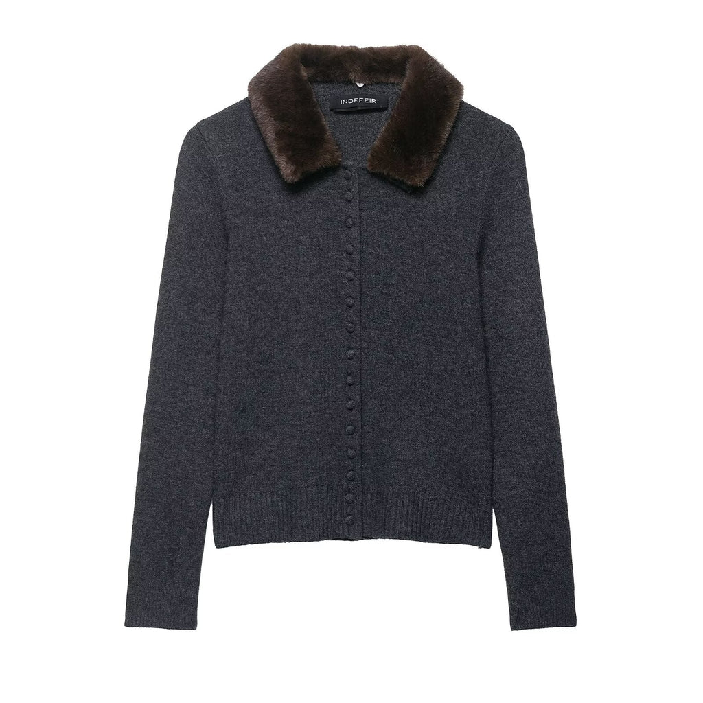 Fall Women Clothing Artificial Fur Effect Collared Knitted Coat Bella Mia