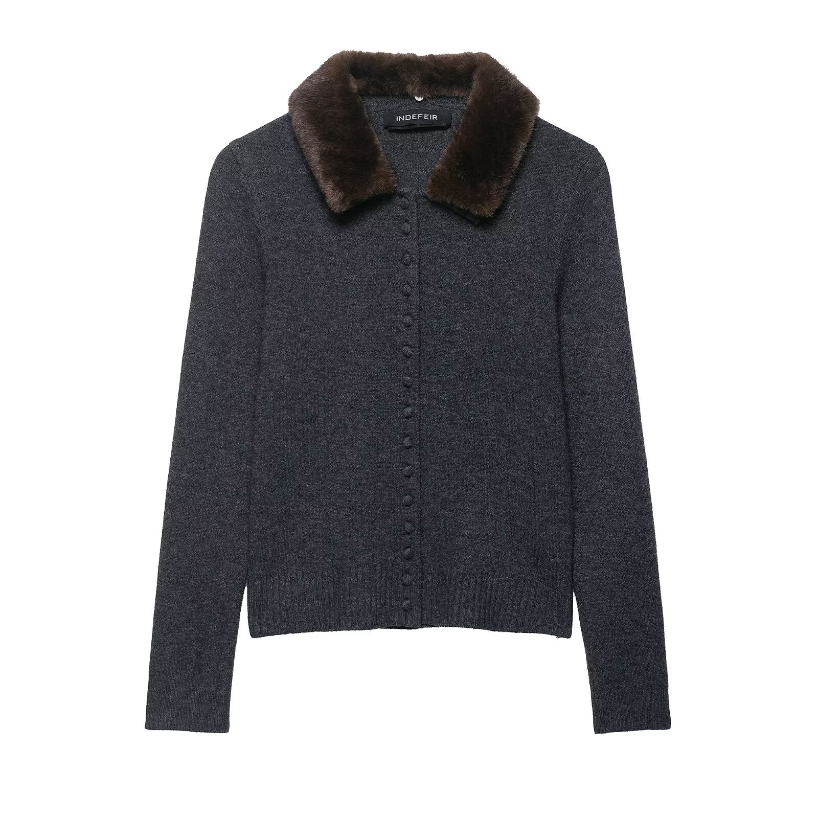 Fall Women Clothing Artificial Fur Effect Collared Knitted Coat Bella Mia