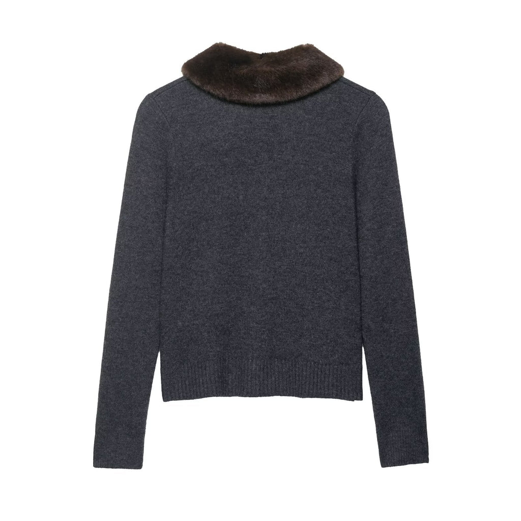 Fall Women Clothing Artificial Fur Effect Collared Knitted Coat Bella Mia