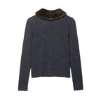 Fall Women Clothing Artificial Fur Effect Collared Knitted Coat Bella Mia
