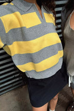 Contrast Color Striped Loose Slimming Shirt Collar Sweater Pullover Sweater Bella Mia