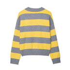 Contrast Color Striped Loose Slimming Shirt Collar Sweater Pullover Sweater Bella Mia
