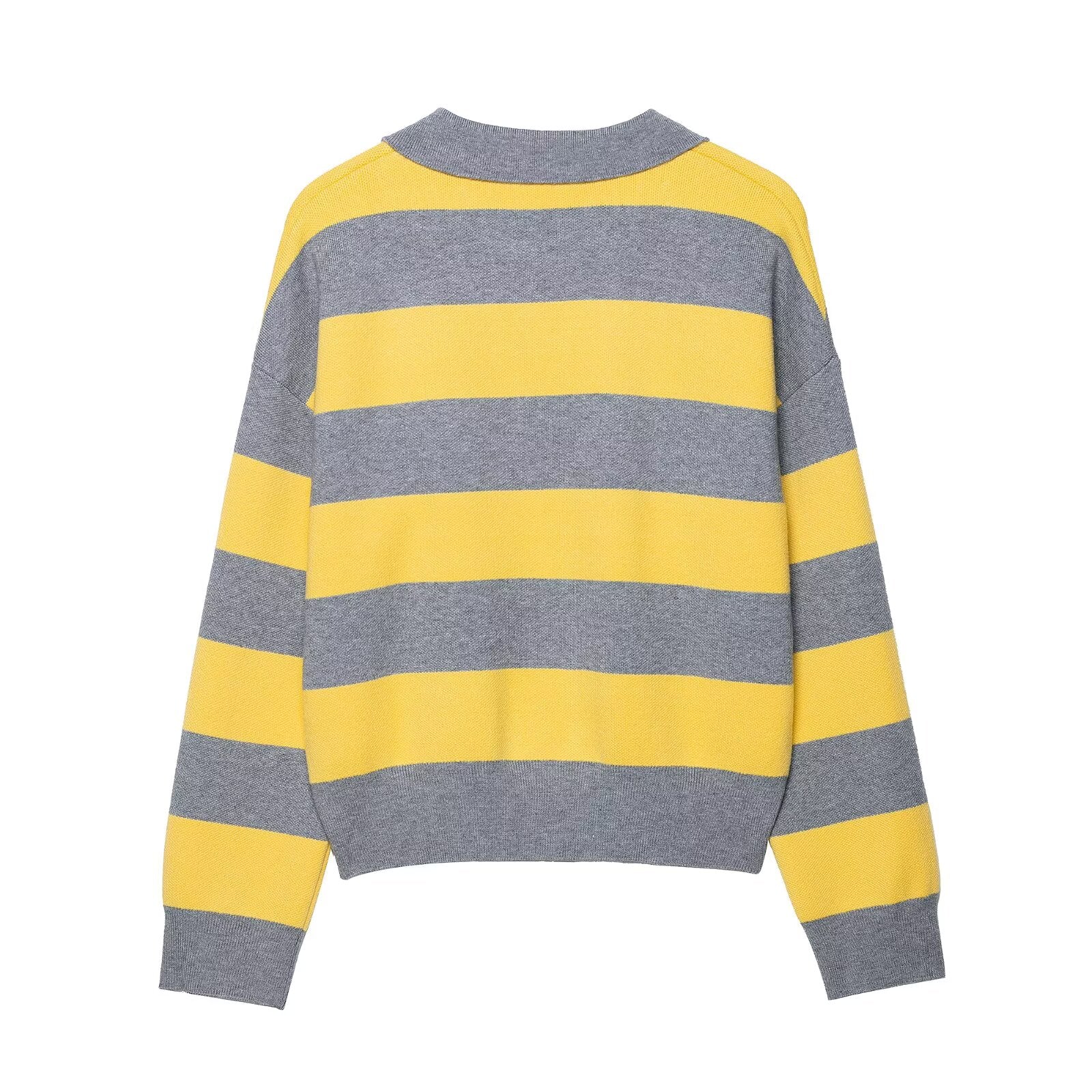 Contrast Color Striped Loose Slimming Shirt Collar Sweater Pullover Sweater Bella Mia