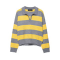 Contrast Color Striped Loose Slimming Shirt Collar Sweater Pullover Sweater Bella Mia