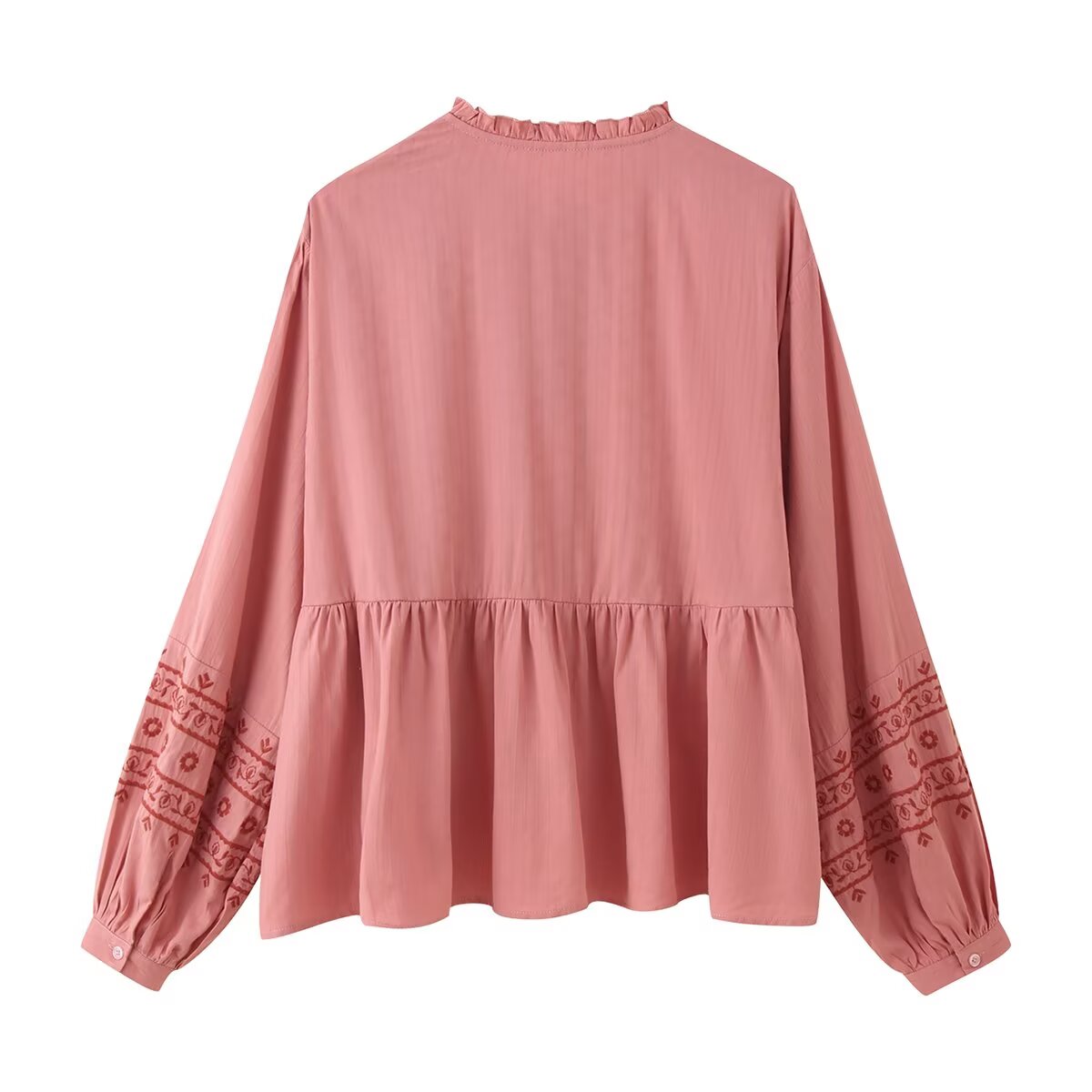 Women Clothing Long Sleeve Contrast Color Embroidered Shirt Bella Mia