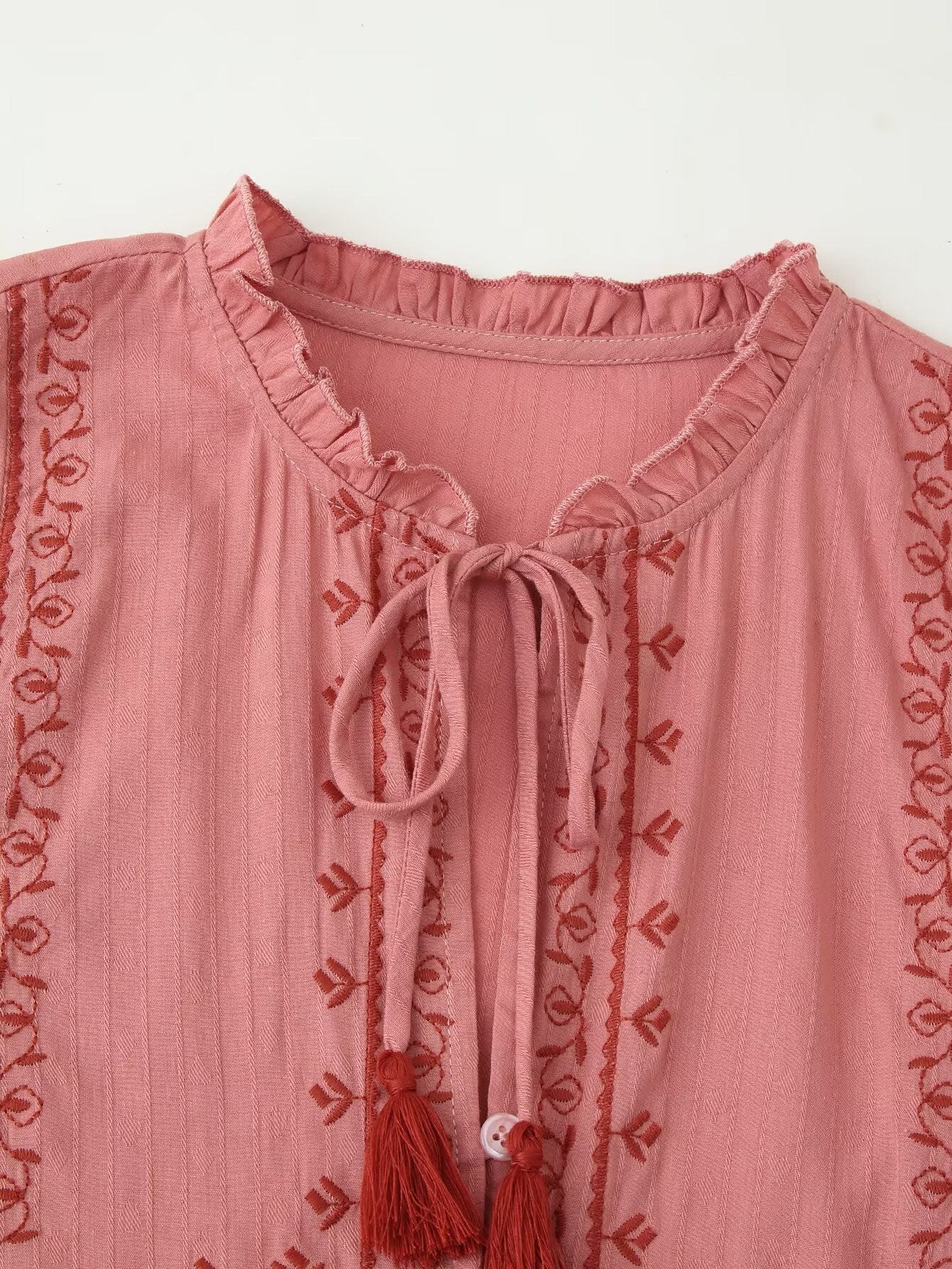 Women Clothing Long Sleeve Contrast Color Embroidered Shirt Bella Mia