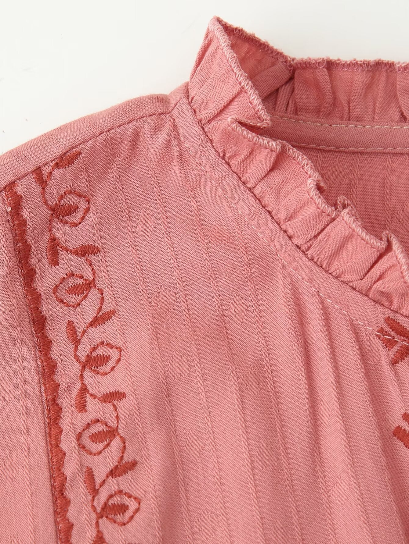 Women Clothing Long Sleeve Contrast Color Embroidered Shirt Bella Mia