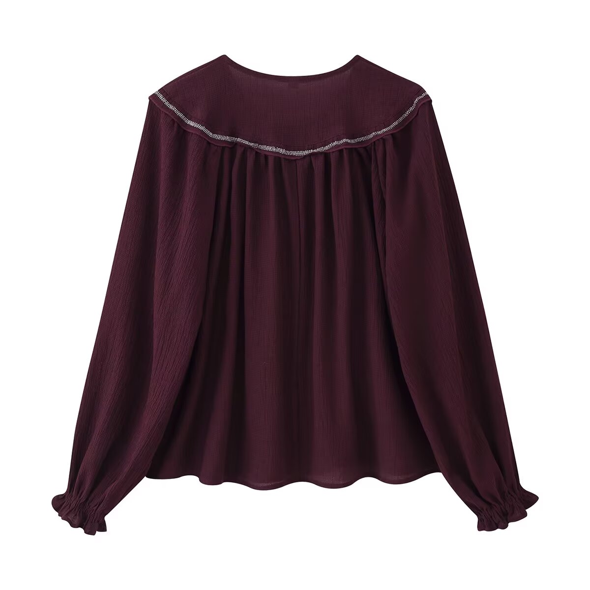 Women Long Sleeve Casual Beaded Embroidered Shirt Bella Mia