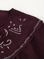 Women Long Sleeve Casual Beaded Embroidered Shirt Bella Mia