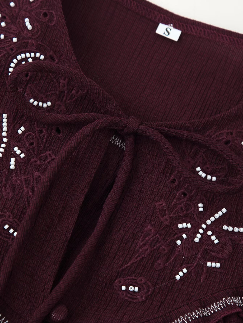 Women Long Sleeve Casual Beaded Embroidered Shirt Bella Mia
