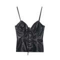 Women Clothing Best Casual Faux Leather Bow Suspenders Top Bella Mia