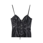 Women Clothing Best Casual Faux Leather Bow Suspenders Top Bella Mia