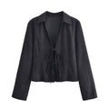 Women Clothing Winter Graceful Fashionable Suede Effect Long Sleeve Lace up Shirt Bella Mia
