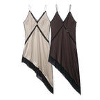 Graceful Satin Asymmetric V neck Strap Midi Dress Bella Mia