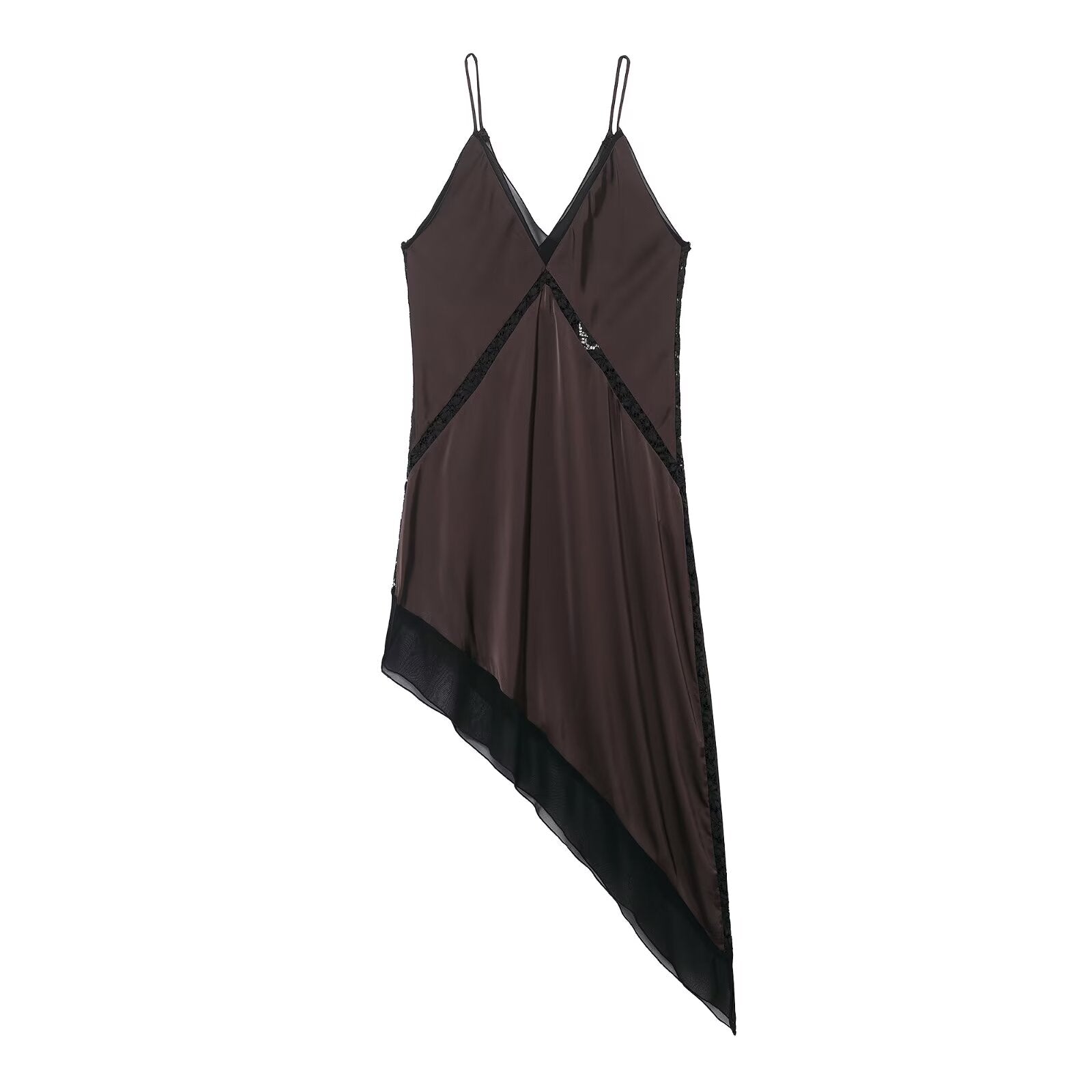 Graceful Satin Asymmetric V neck Strap Midi Dress Bella Mia