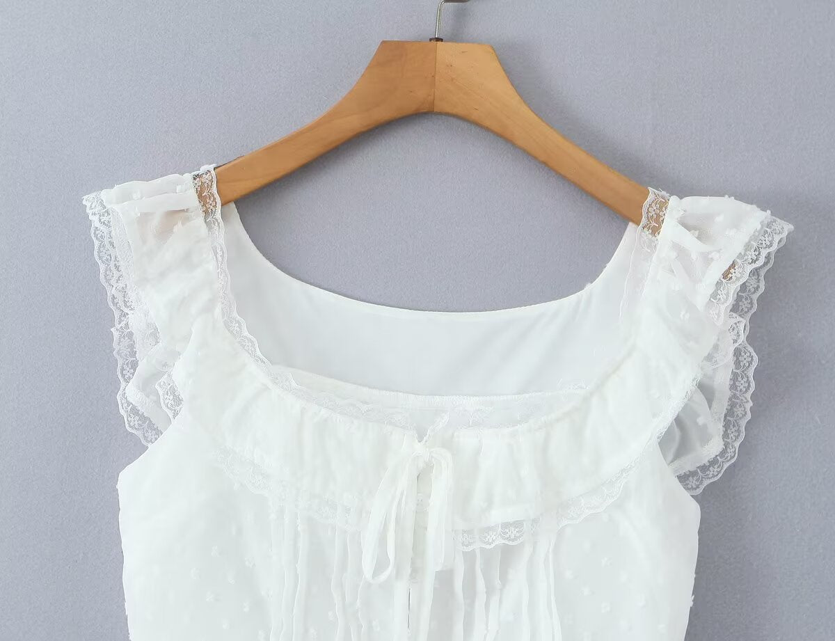 Atmosphere Lace Sleeveless Small Top Niche Lace up Waist Tight Sexy Short Sexy Shirt Vest Bella Mia