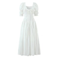 Winter French round Neck Puff Sleeve Chest Lace up Waist Trimming Short Sleeved Stretch Dress Large Swing