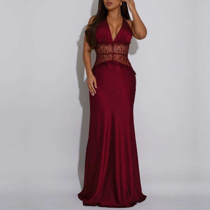 Women Wear Sexy Lace V neck Stitched Backless Dress Women Bella Mia
