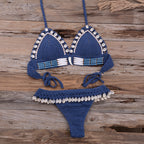 Handmade Shell Woven Push up Sexy Beach Vacation Split Swimsuit Women Suit Bella Mia