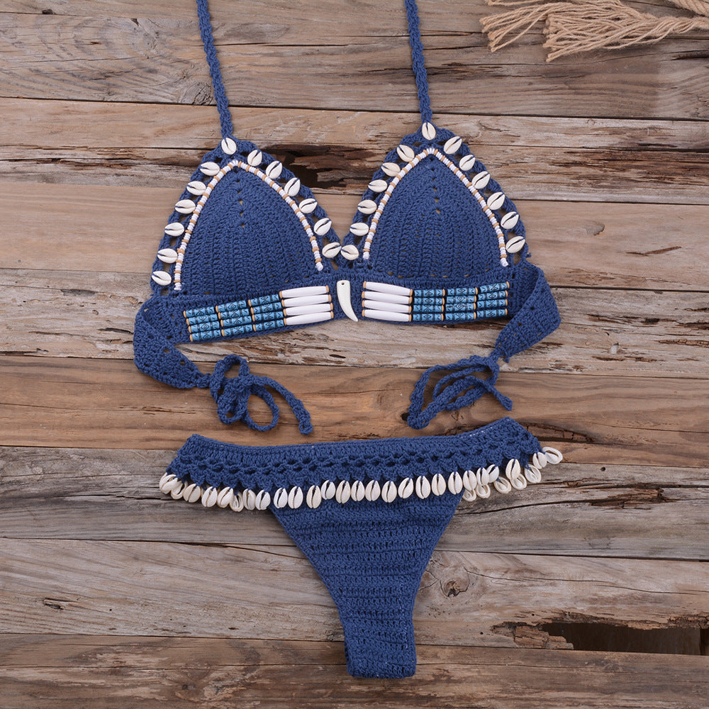 Handmade Shell Woven Push up Sexy Beach Vacation Split Swimsuit Women Suit Bella Mia
