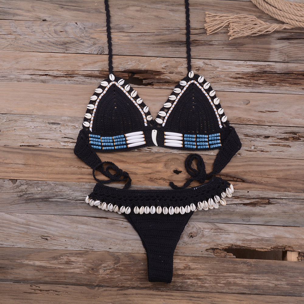Handmade Shell Woven Push up Sexy Beach Vacation Split Swimsuit Women Suit Bella Mia