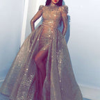 Women Clothing Independent Stand with Gold Big Swing Sexy Dress Slit Cocktail Evening Dress Bella Mia