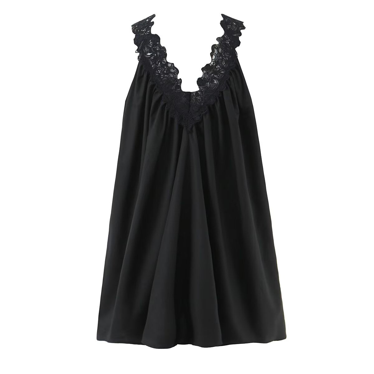 Sexy V neck Sleeveless Lace Stitching Ruffle Design Dress Bella Mia